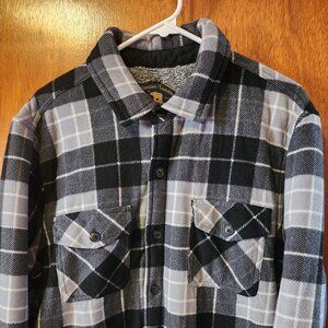 Men's Large Freedom Foundry Black Sherpa Lined Long Sleeve Button Down Shacket